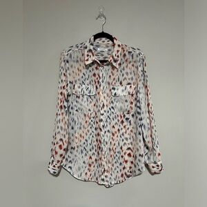 Equipment Multicolored Animal Print Silk Button Down Size Medium